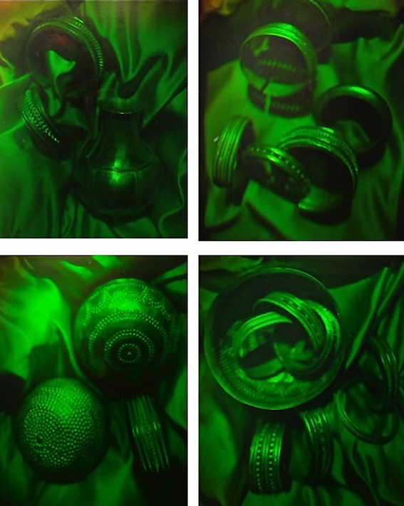 Hologramas del Tesoro de Villena (1983) realizados en la UA, por J. A. Quintana. Cortesía de Augusto Beléndez.