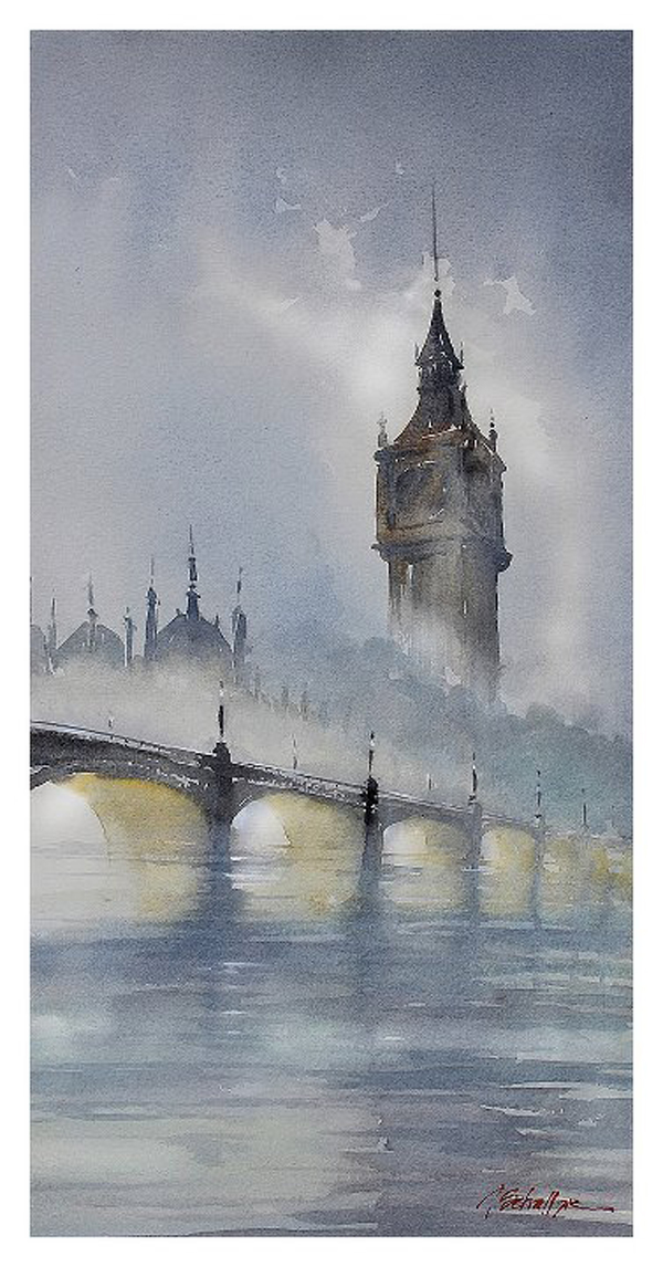 Thomas W Schaller «London Fog» Se ve el Big Ben entre la niebla
